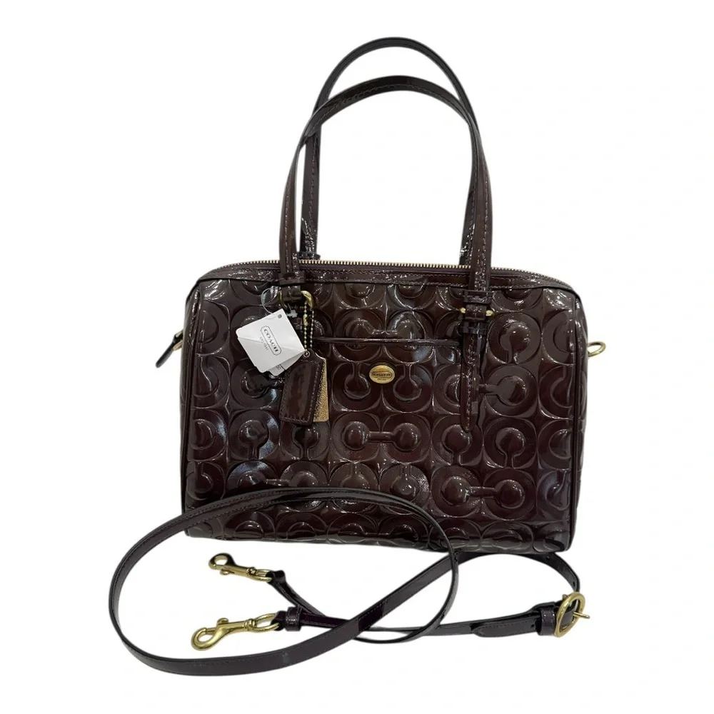 Coach Peyton OP Art Embossed Patent Leather Purple Satchel F26962 NWT $428